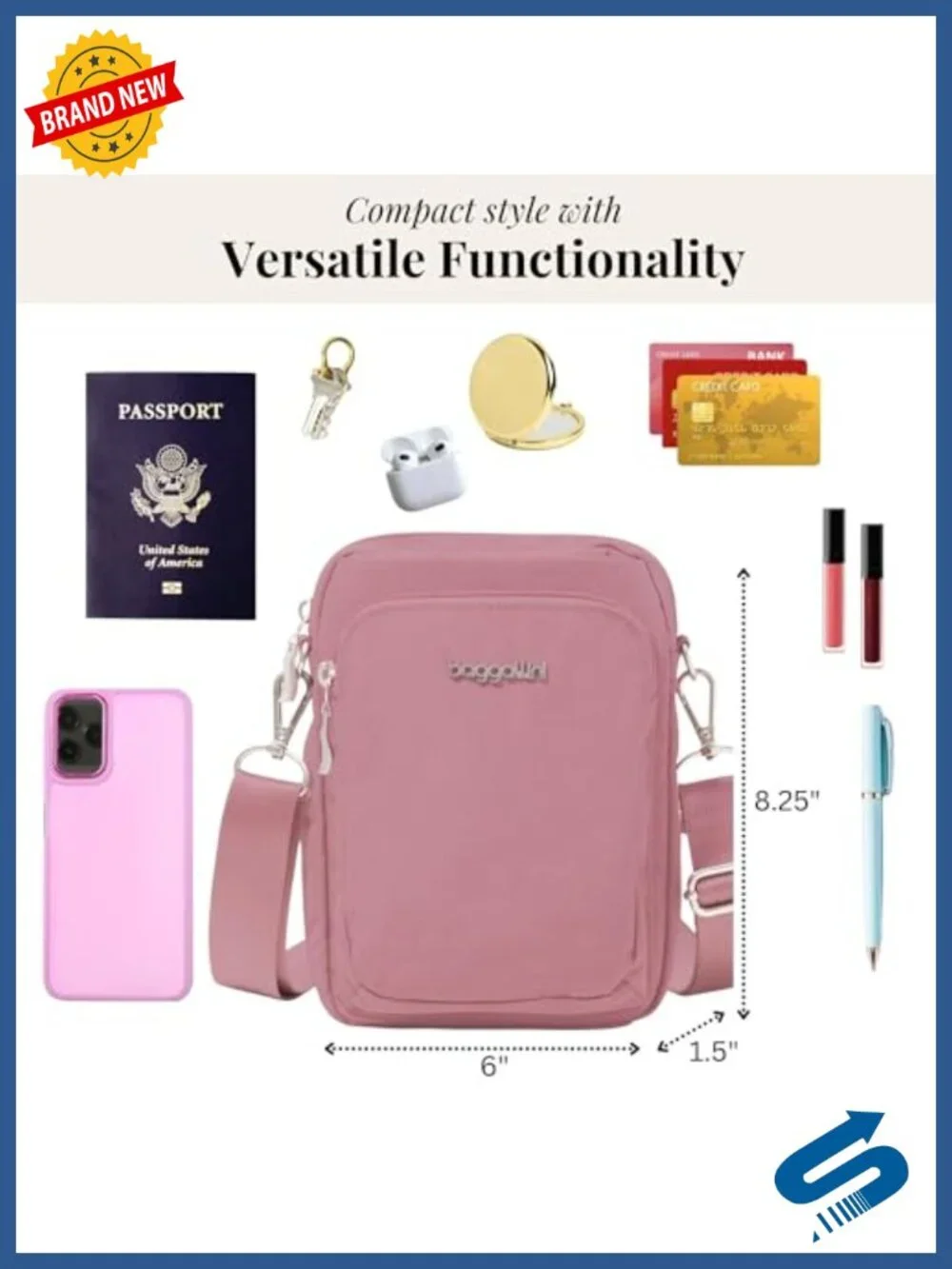 Baggallini Modern Everywhere Explorer Lightweight RFID Crossbody Sling Nylon
